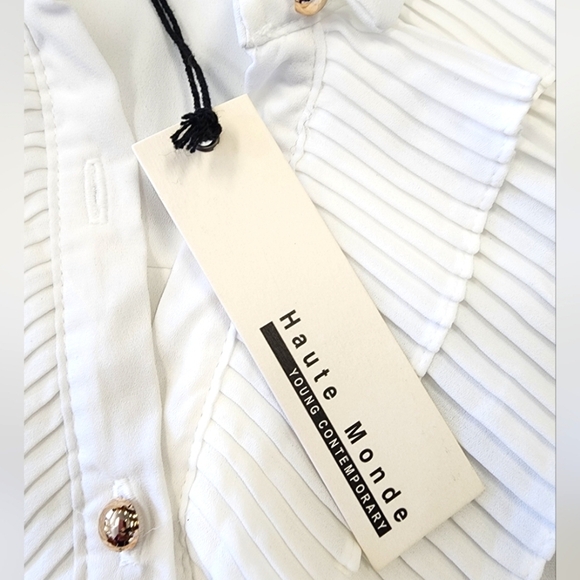 NWT Haute Monde Women's White Ruffled Sheer Button Front Blouse Shirt Top, sz LG - Picture 6 of 12